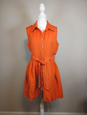 Lavand Linen Blend Size XL Sleeveless Button-Up Closure Collared Women Romper